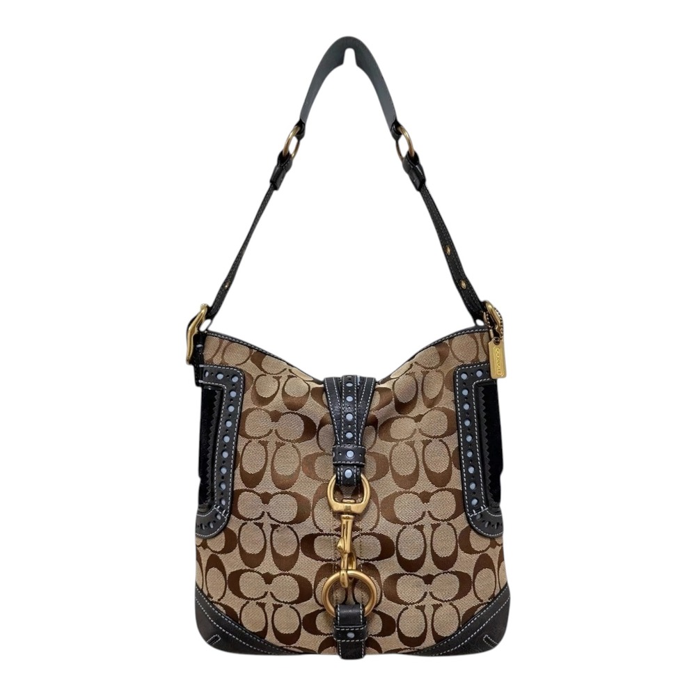 Coach Legacy Signature Jacquard Hobo Bag Perforated Leather Y2K Vintage 1424